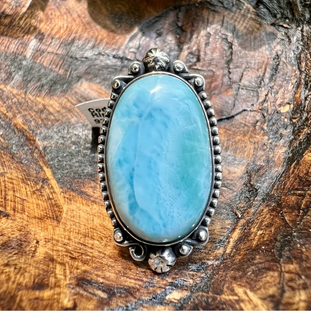 925 Sterling Silver Larimar Ring Size 5 Southwestern Blue Gemstone Jewelry - Picture 1 of 10